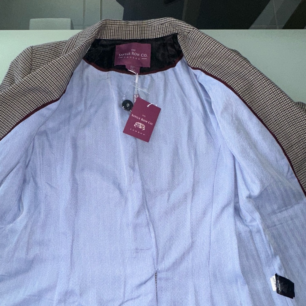 NWT Savile Row Co Houndstooth Blazer Womens Brown Elbow Patches New ~ Small - Picture 3 of 9